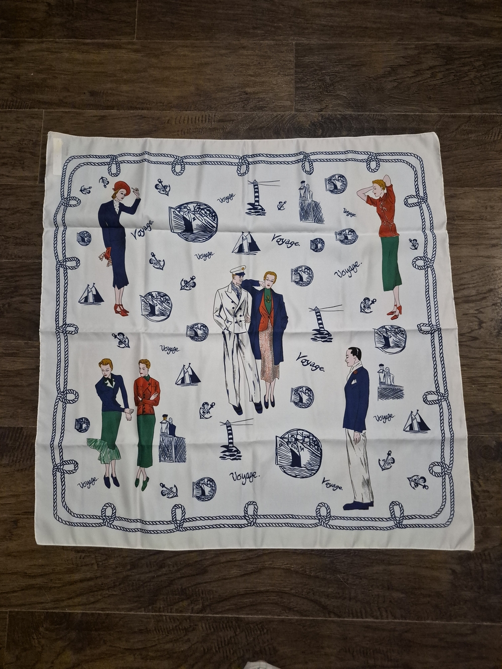 Emanuel Ungaro Vintage Art Deco "Bon Voyage" Nautical Yatching Novelty Scarf